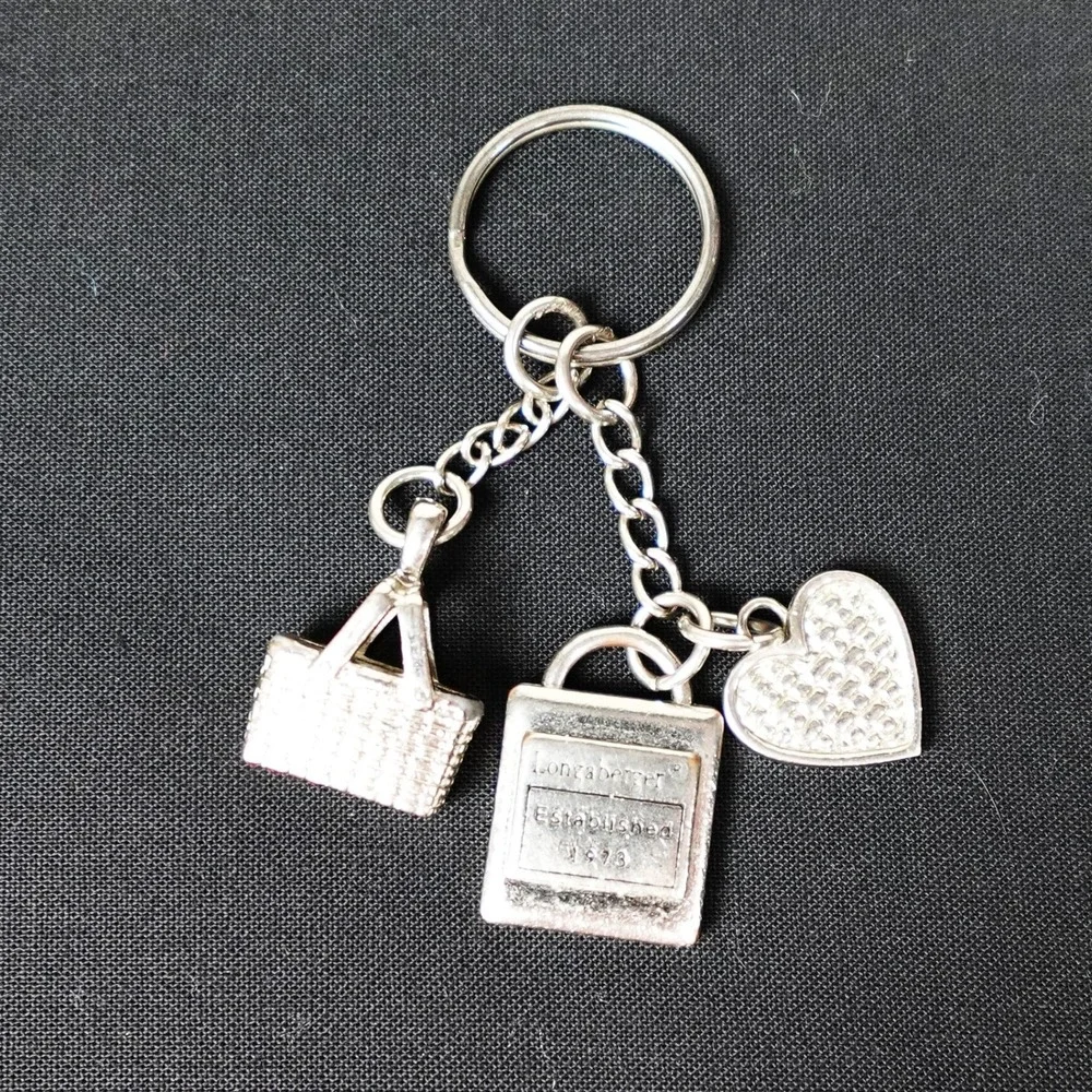 Longaberger Charm Keychain Silver Tone Woven Basket Heart Plaque Est 1973